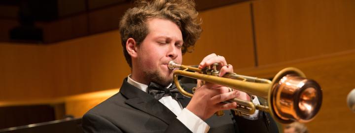 Student playing trumpet